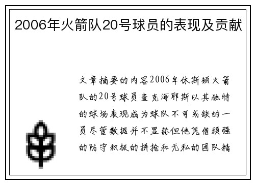 2006年火箭队20号球员的表现及贡献